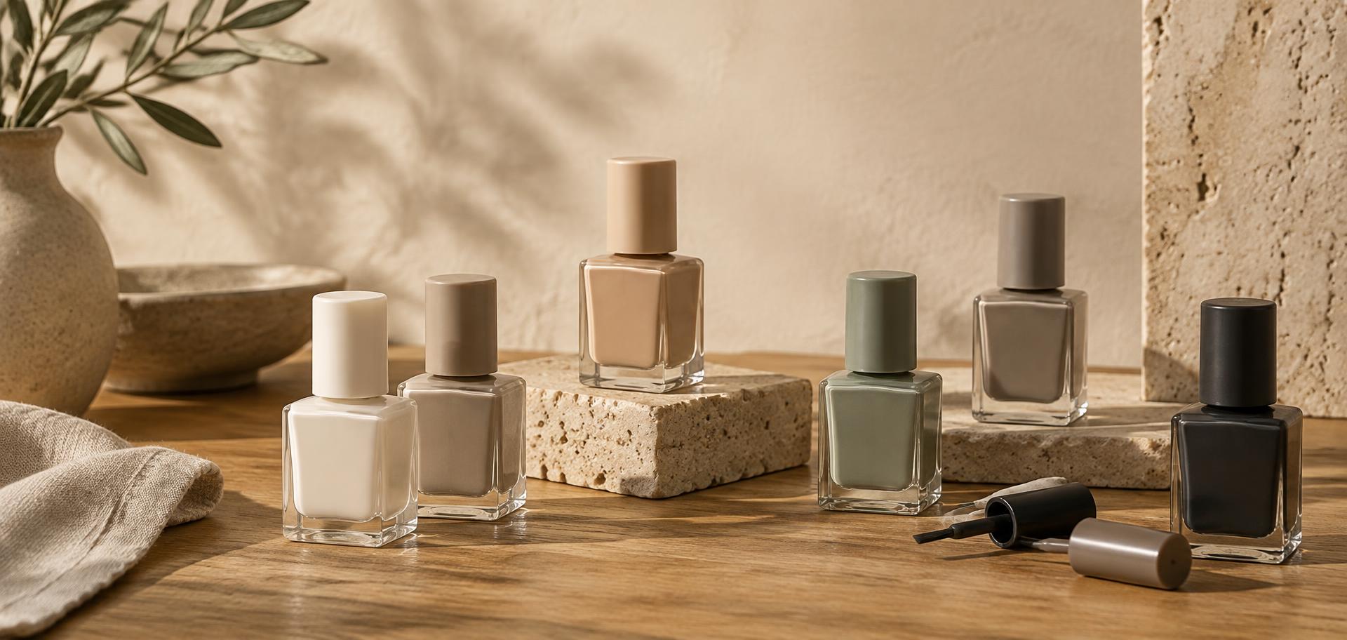 A considered collection of nail lacquers in neutral tones, in development by The Nail Doctrine