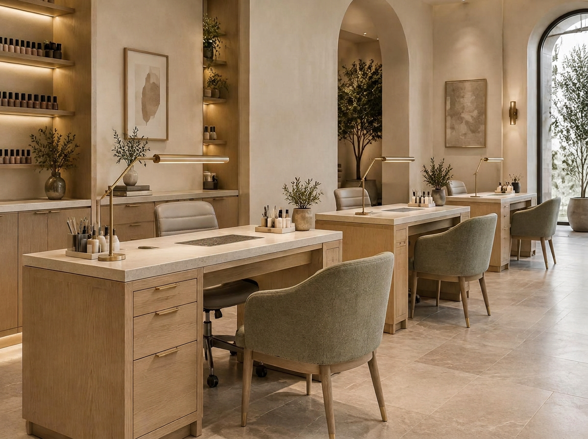 Purpose-built manicure stations at The Nail Doctrine