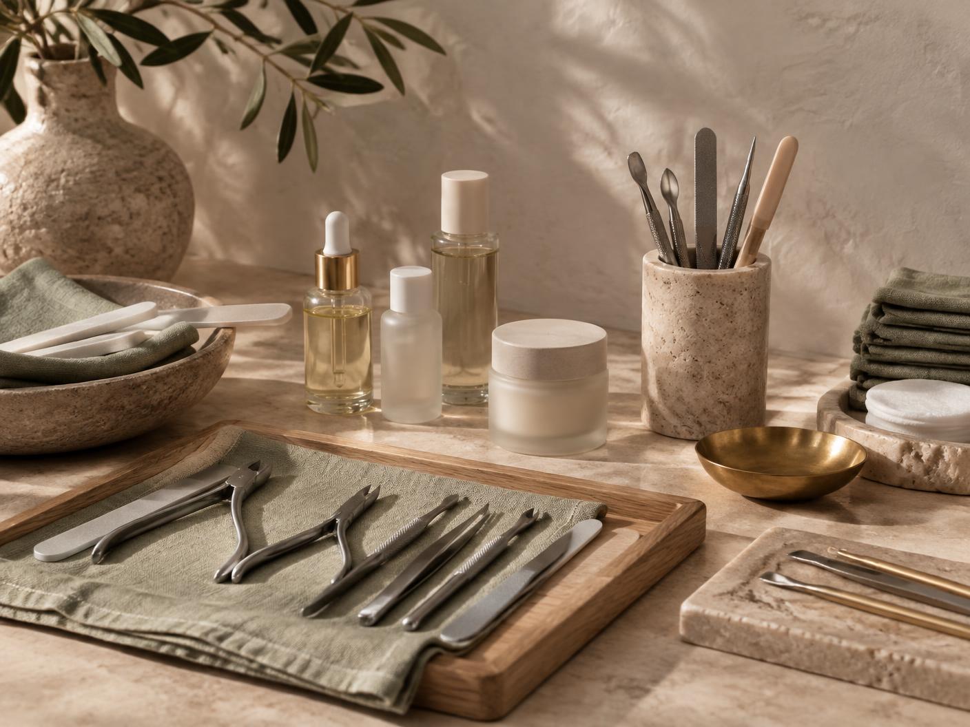Professional nail products and precision manicure tools selected for The Nail Doctrine services